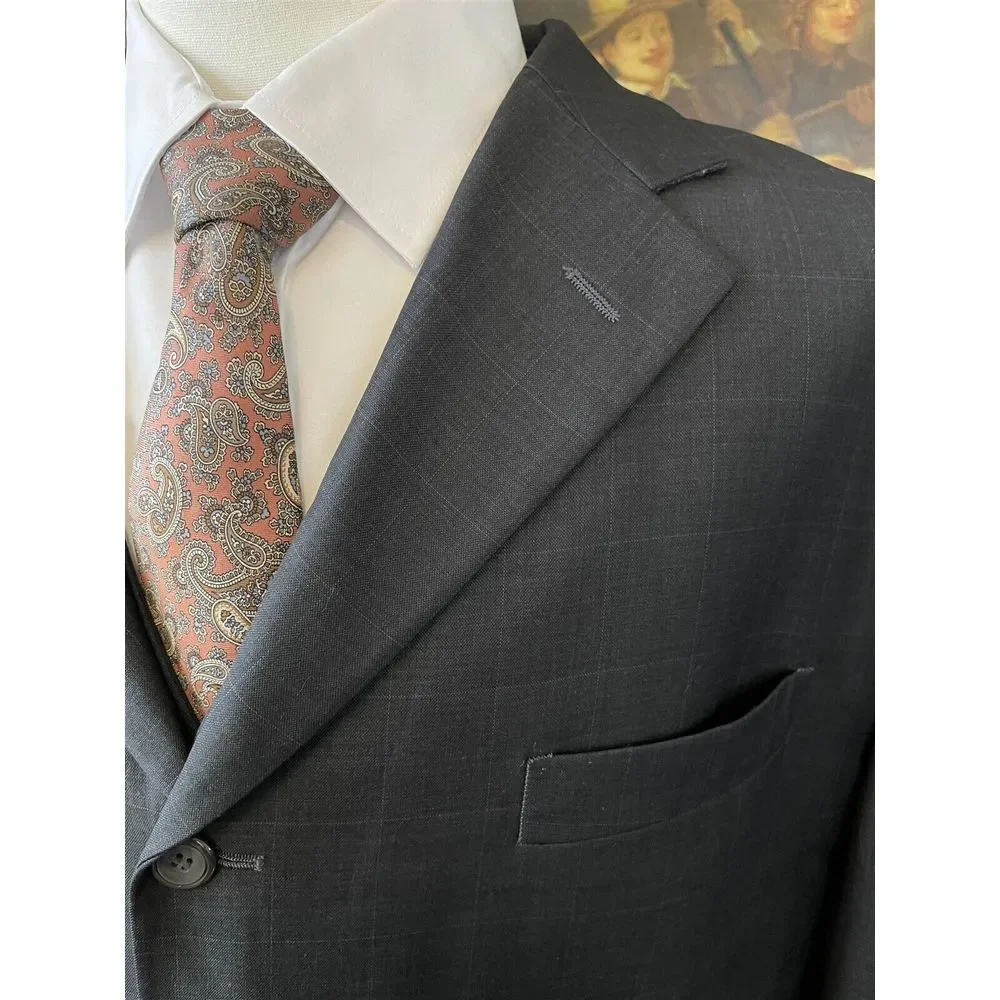 Vitali 50L 40 x 28 3pc Dark Gray Subtle Windowpane 4Btn Suit‎ Vest Waistcoat